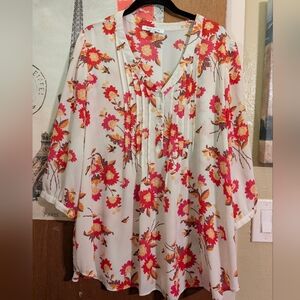 Rose & Olive Red and Pink Floral Blouse